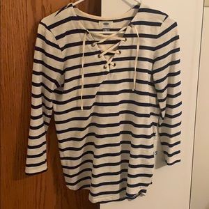 Striped Lace Up Top